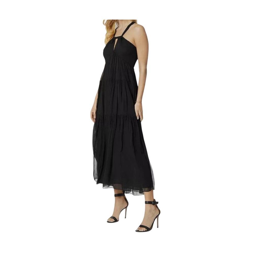 NWT Joie silk midi marcy cottagecore black halter dress XXS